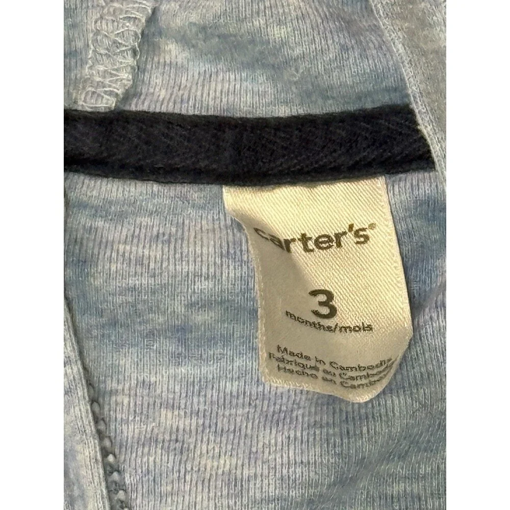 Carter's Baby Boy 3M Zip Up Hoodie Light Blue Navy Raglan Property of Mommy